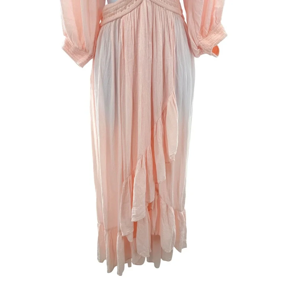 Free People Cross My Heart Maxi‎ Dress Peach Smocked Cut Out OB1683503 Womens XS